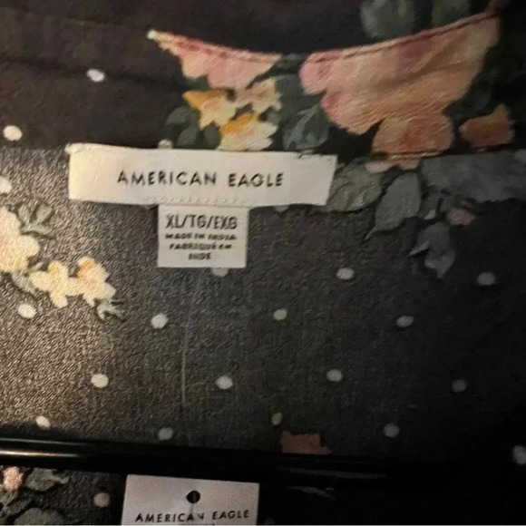 NWT American Eagle Polka Dot Floral Puff Sleeve Button Front Shirt Dress Size XL - Picture 4 of 6